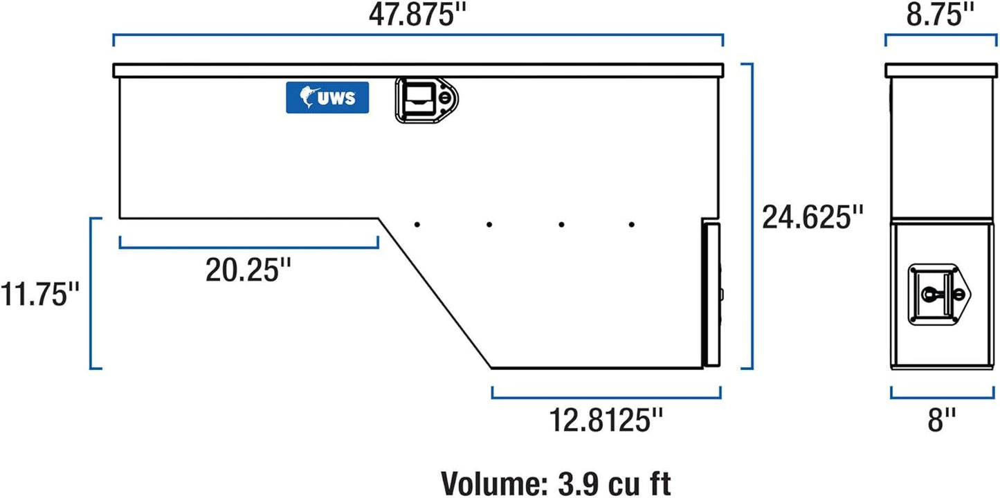 UWS EC30021 48-Inch Passenger-Side Heavy-Wall Aluminum Fender Wheel Well Tool Box – RigidCore Lid, Weatherproof Storage