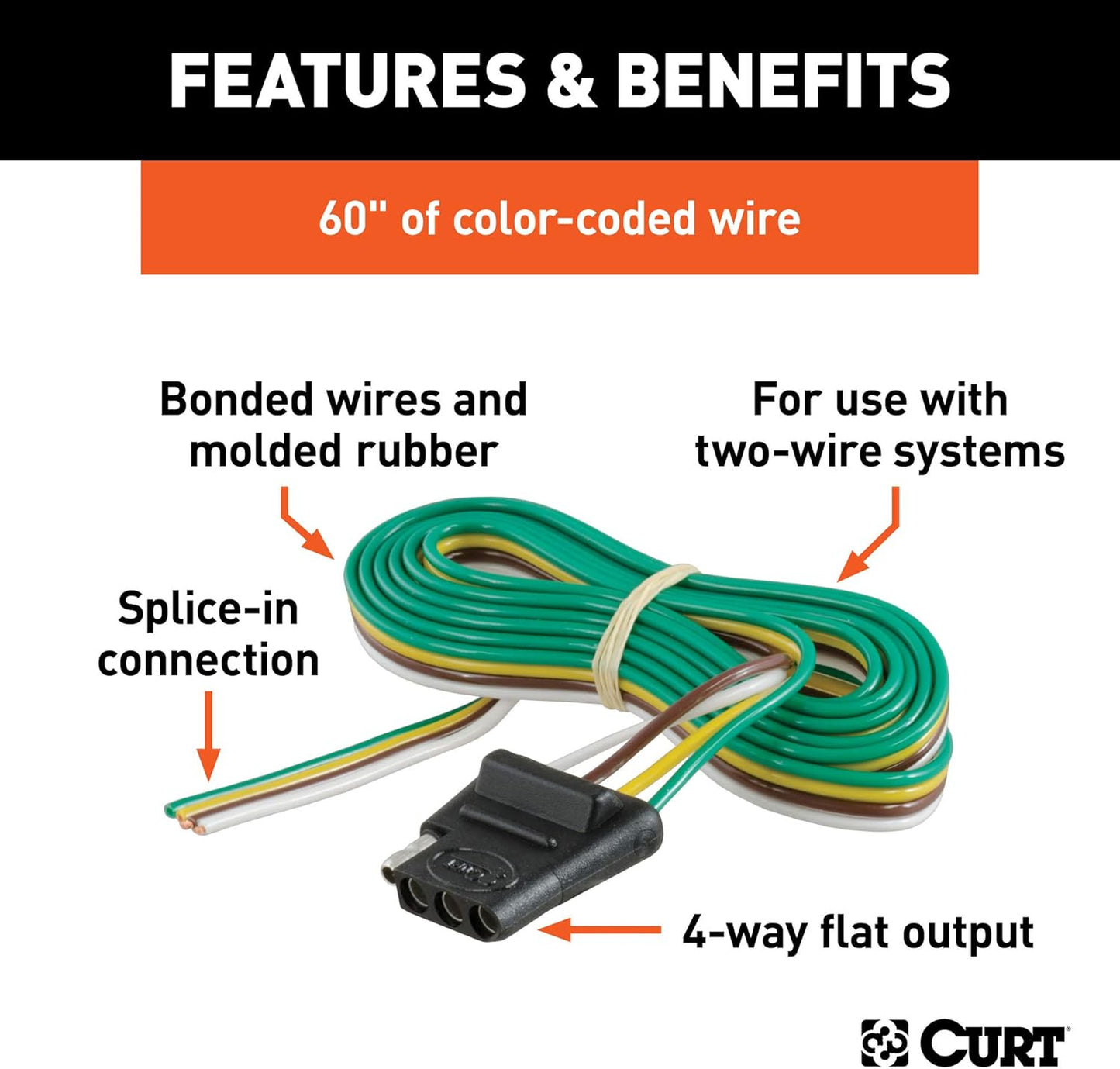 Curt Manufacturing 58040 4-Way Flat 60-Inch In-Car Bonded Trailer Wiring Harness