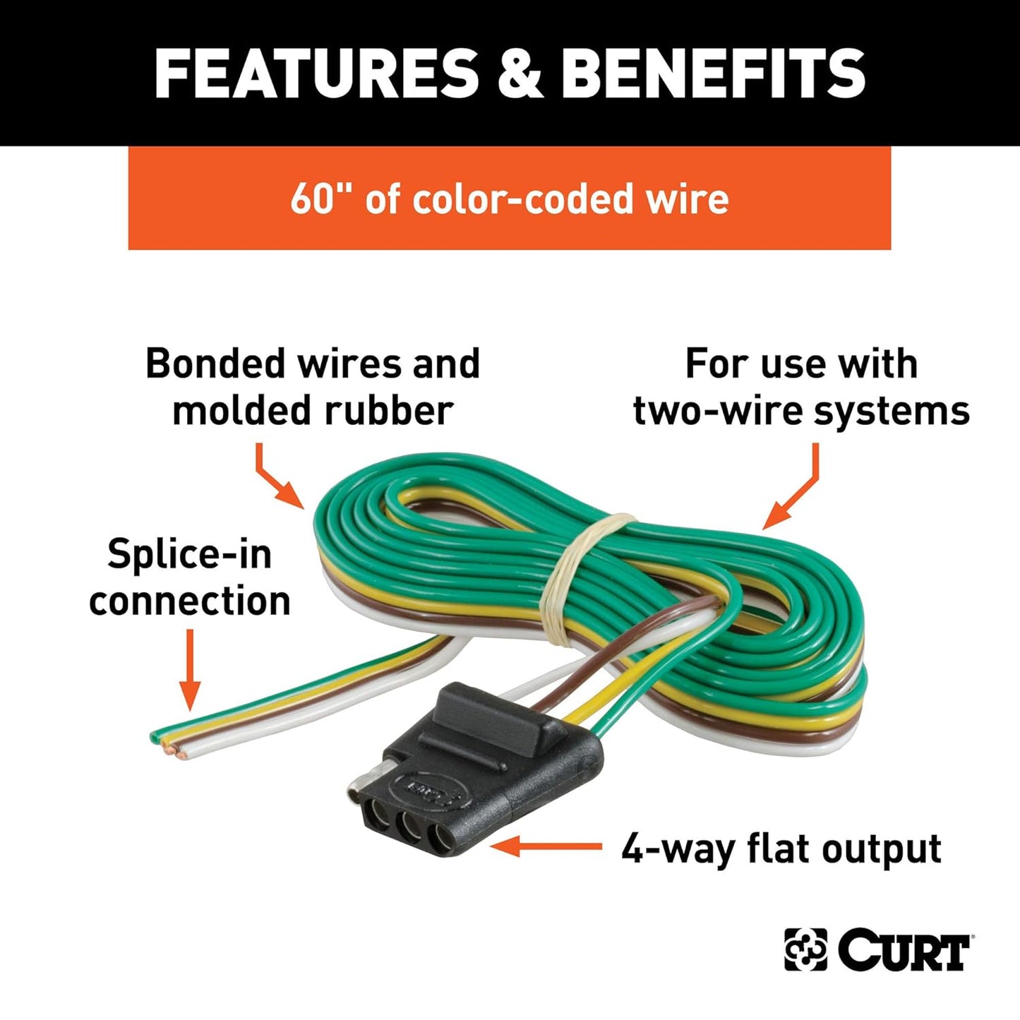 Curt Manufacturing 58041 4-Way Flat 60-Inch Car Bonded Trailer Wiring Harness