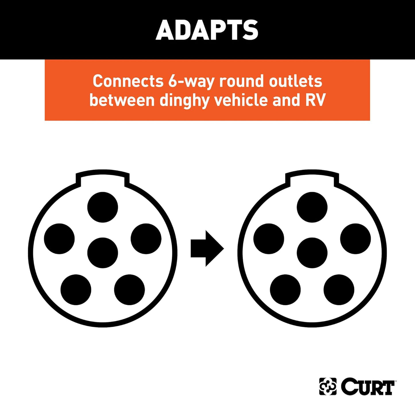 Curt Manufacturing 57286 8 ft Dinghy Towing Electrical Extension with 6-Way Round Socket