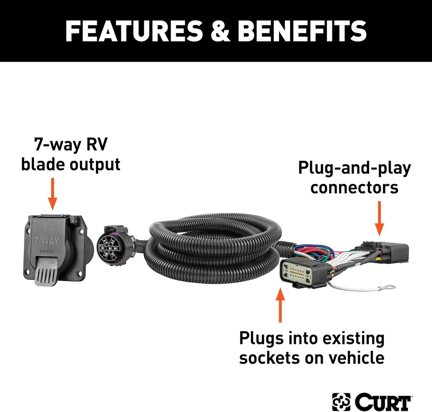CURT 56413 7-Pin Vehicle-Side Trailer Wiring Harness for Ford F-150 – Heavy-Duty Plug & Play