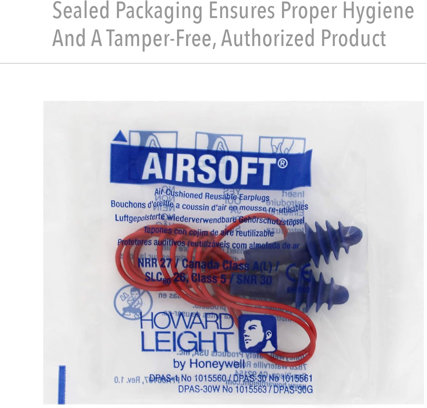 Howard Leight DPAS30R AirSoft Reusable Earplugs – Flanged with Red Polycord, 100 Pairs – Blue