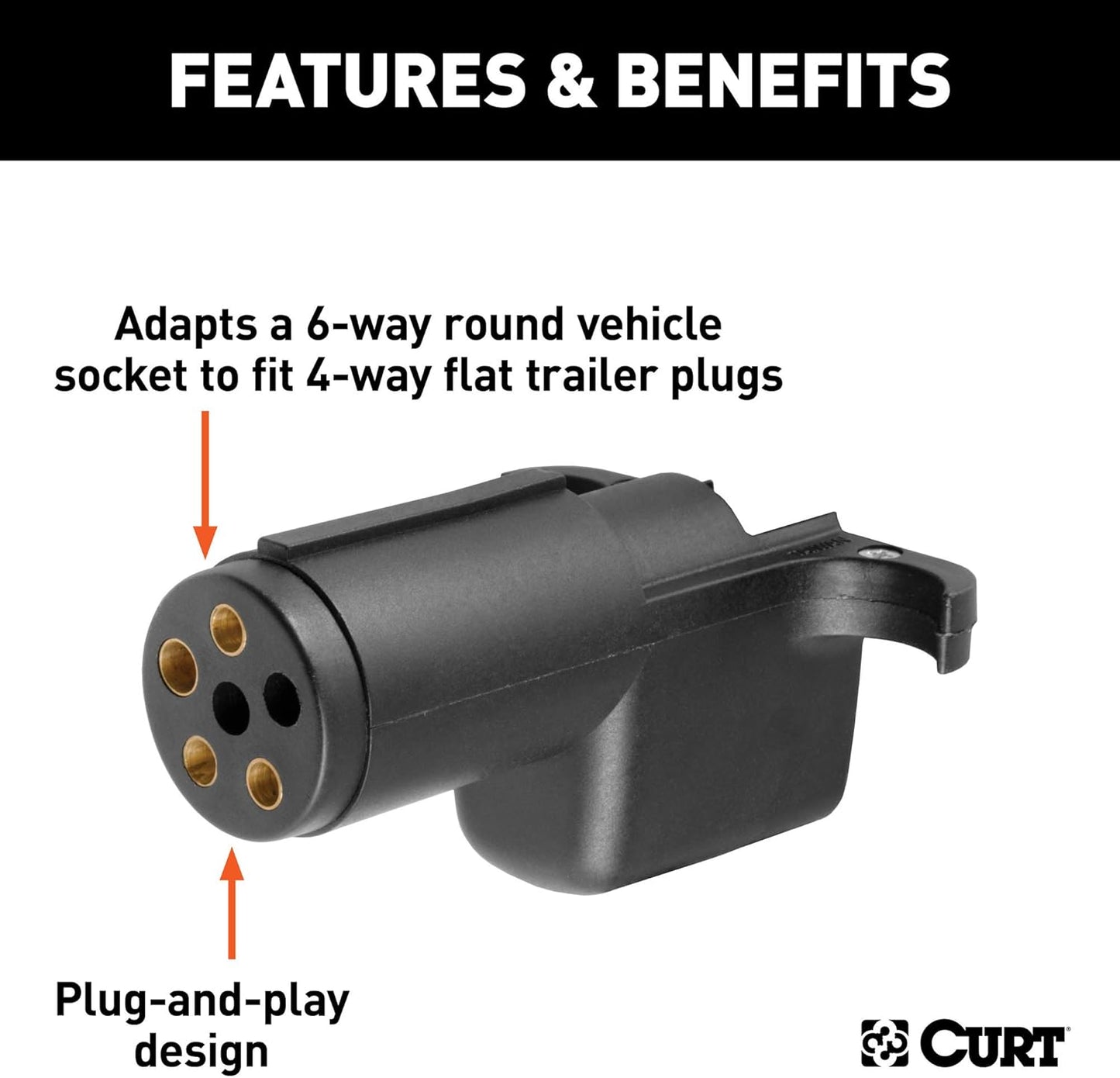 Curt Manufacturing 57621 6-Way Round to 4-Way Flat Trailer Wiring Adapter