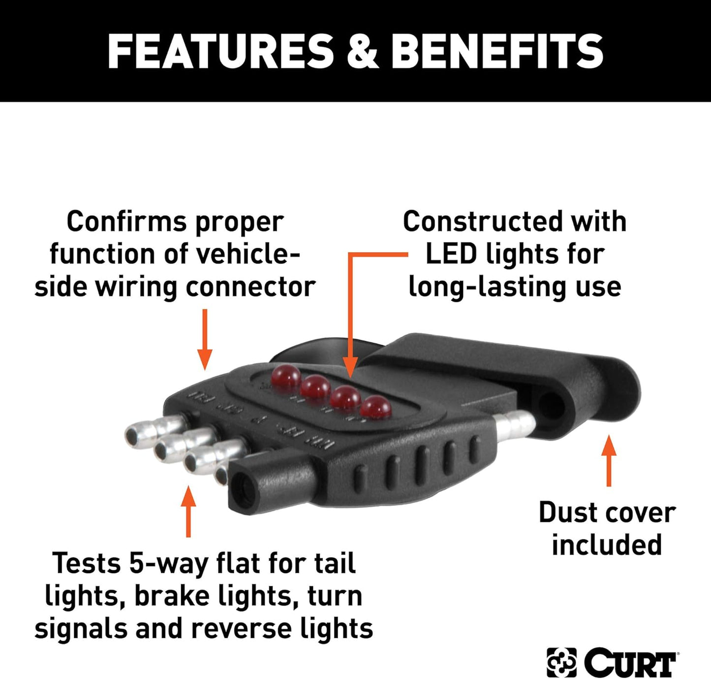 Curt Manufacturing 12 Volt Circuit Tester for 5-Way Flat Trailer Connectors (Part Number 57505)