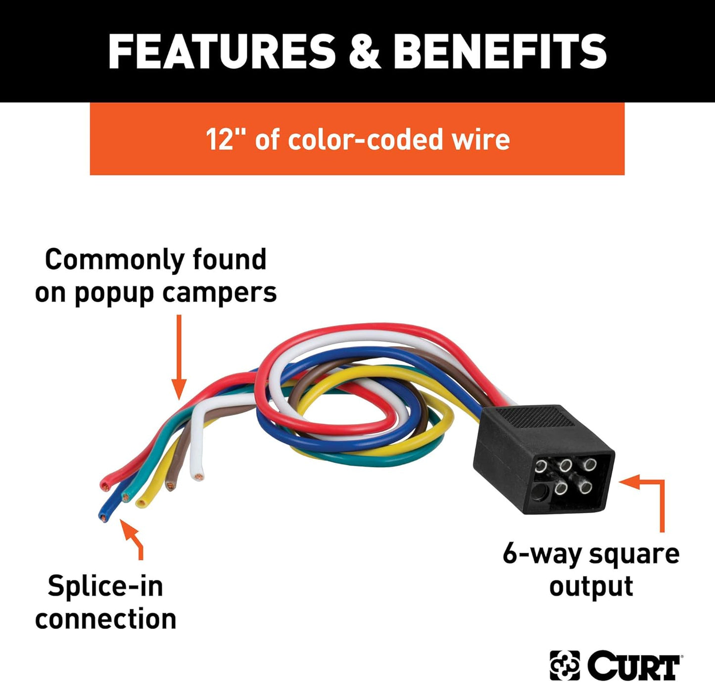 Curt Manufacturing 58034 6-Way Square Trailer Connector with 12-Inch Loop and Vehicle & Trailer Ends