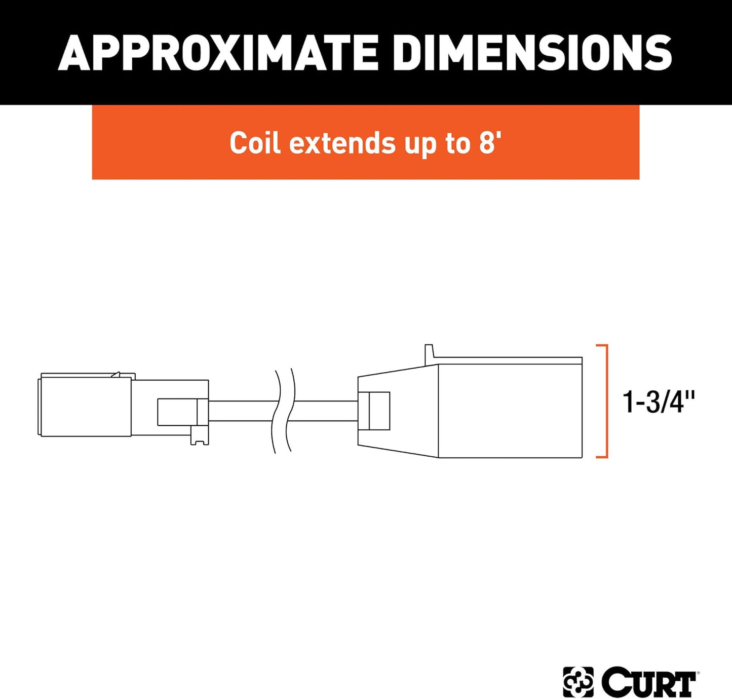 Curt Manufacturing 57283 8 ft Dinghy Towing Adapter & Socket - 7-Way RV Blade to 6-Way Round Vehicle Connector