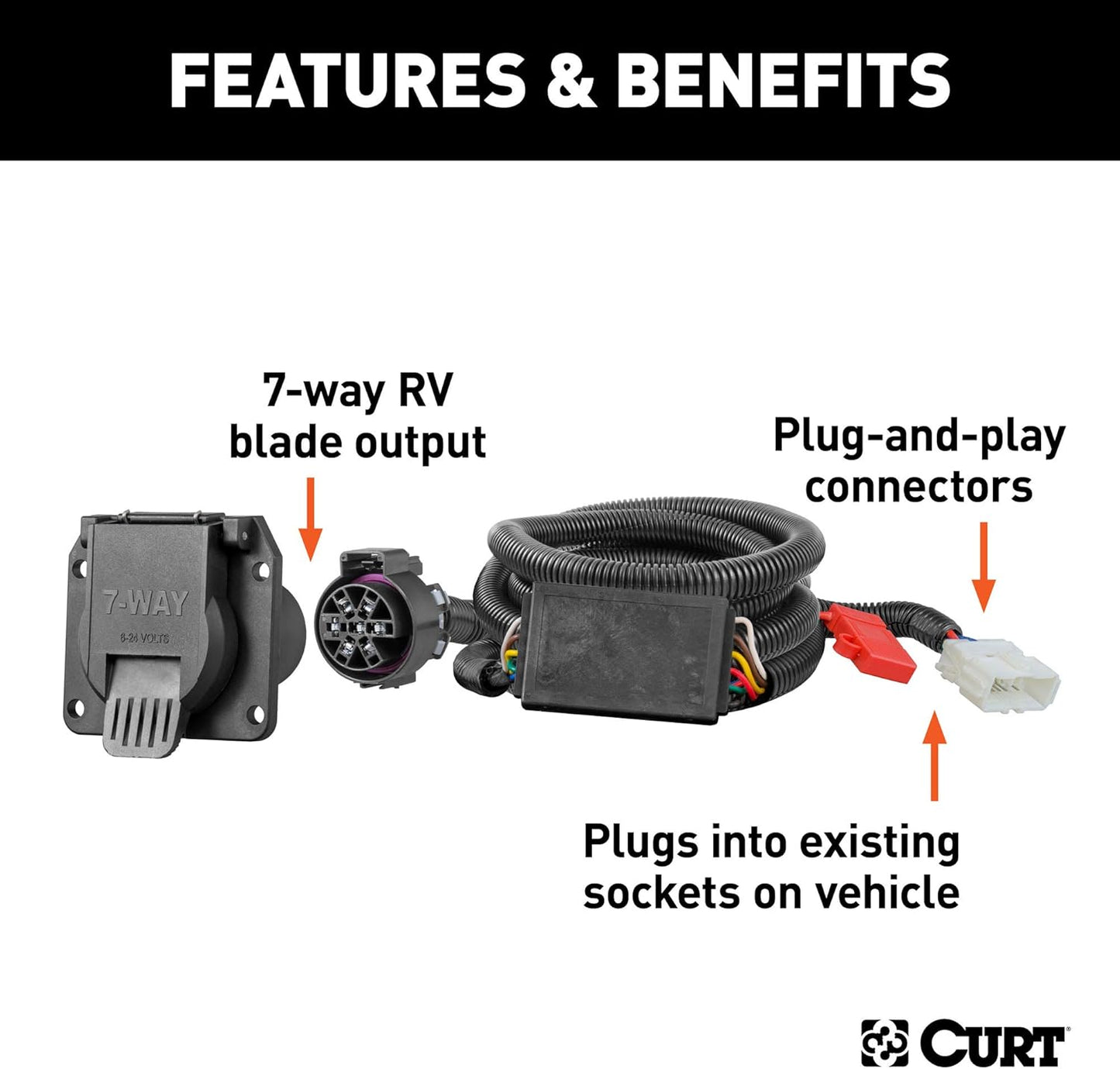 CURT 56421 7-Pin Vehicle-Side Trailer Wiring Harness for Honda Pilot & Passport – Heavy-Duty Plug & Play