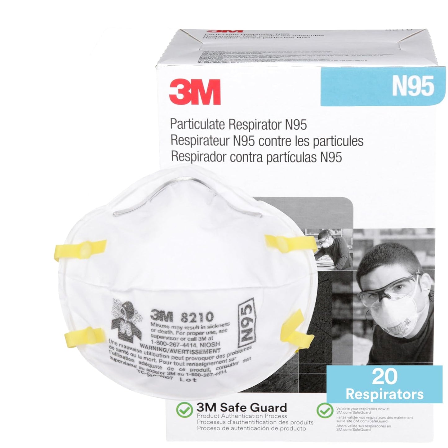 3M 8210 N95 Particulate Respirator Mask – Pack of 20 | NIOSH Approved | Lightweight Disposable Cup-Style Face Mask