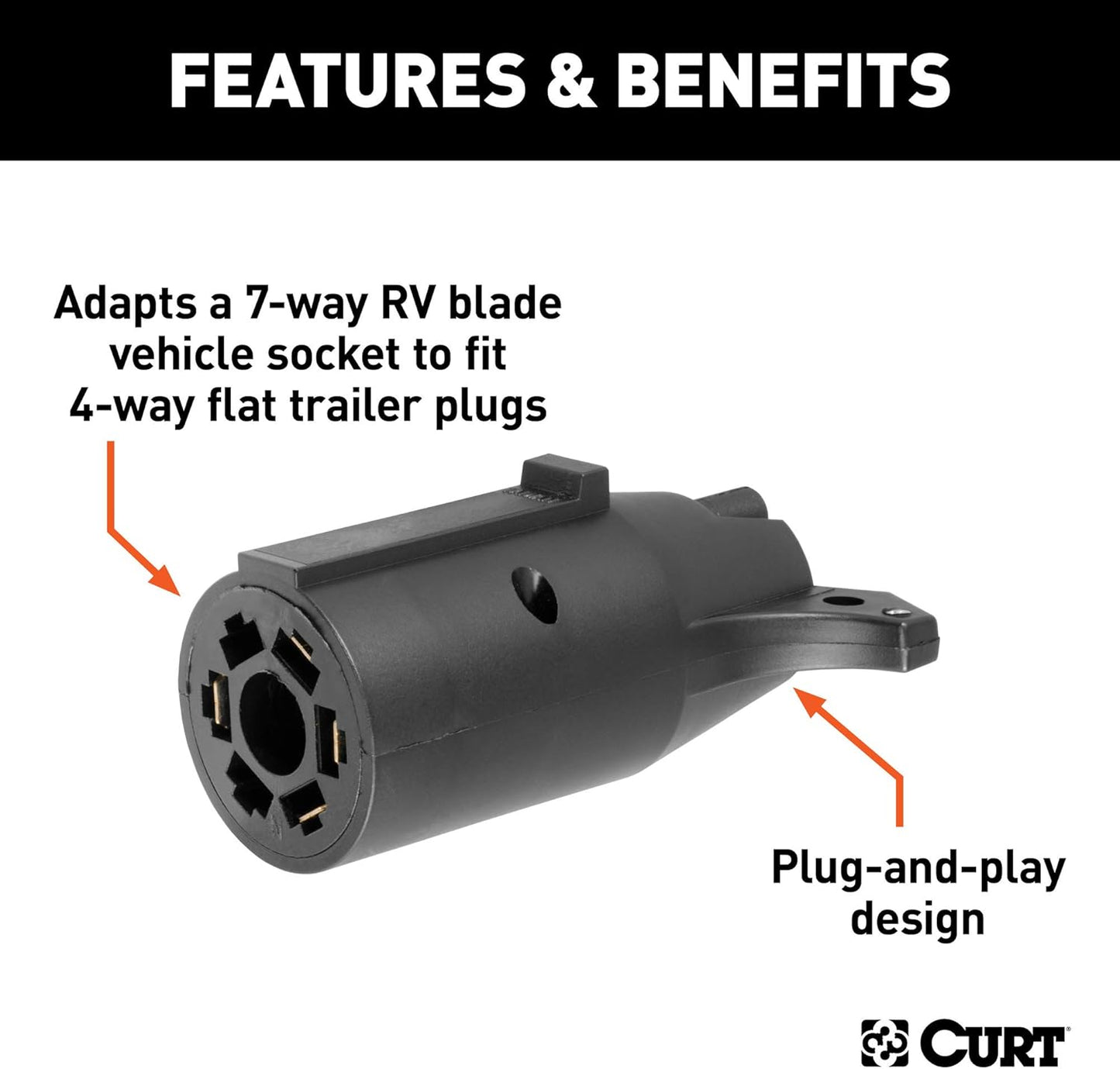 Curt Manufacturing 57240 7-Way RV Round to 4-Way Flat Trailer Wiring Adapter