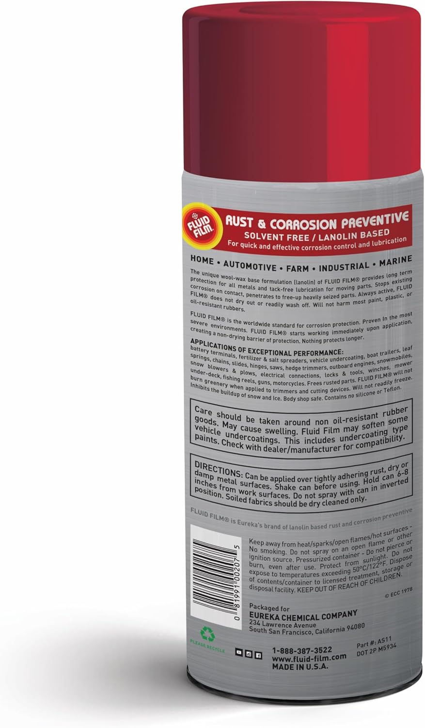 Fluid Film (3 Aerosol Cans) Rust & Corrosion Protection; Metal Surface Penetrant & Lubricant, Marine, Automotive, Industrial, Home, 11.75 Oz