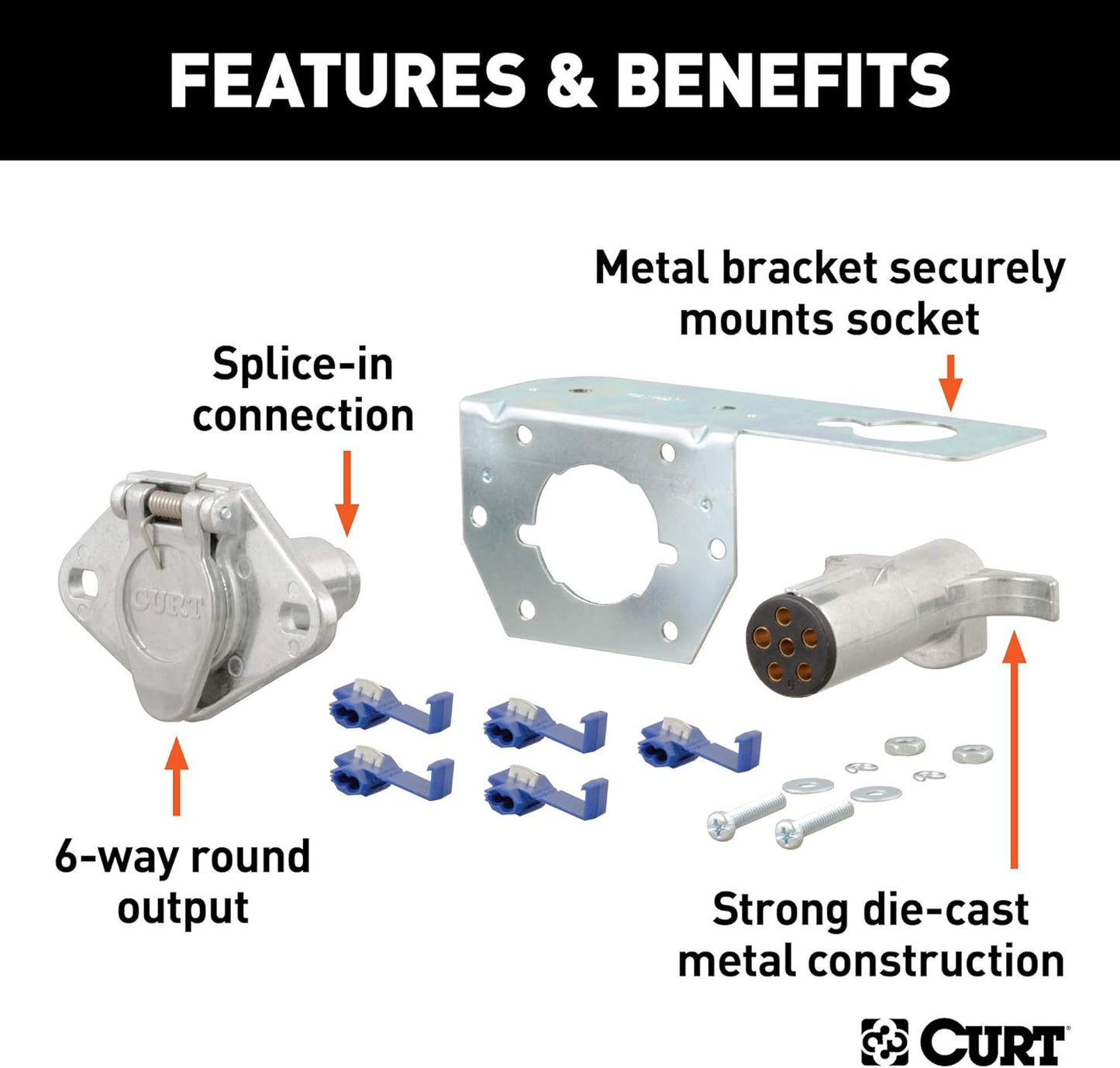 Curt Manufacturing I8/I9/I21 6-Pole Lead Die Cast Connector for Car and Trailer Ends - Part 58093