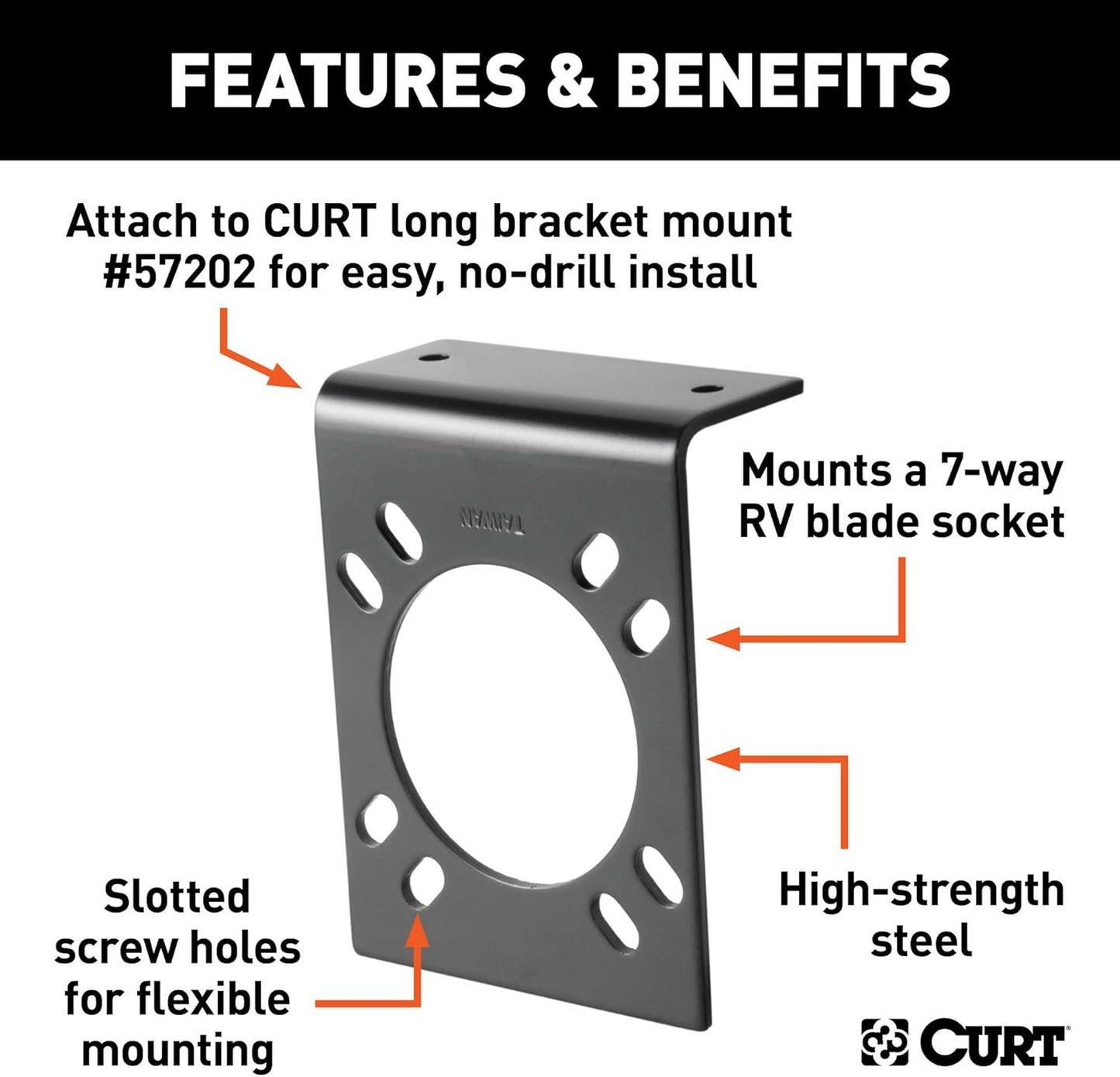 Curt Manufacturing Single Heavy Duty Mounting Bracket for 7-Way RV and Car Connectors - Part #57206