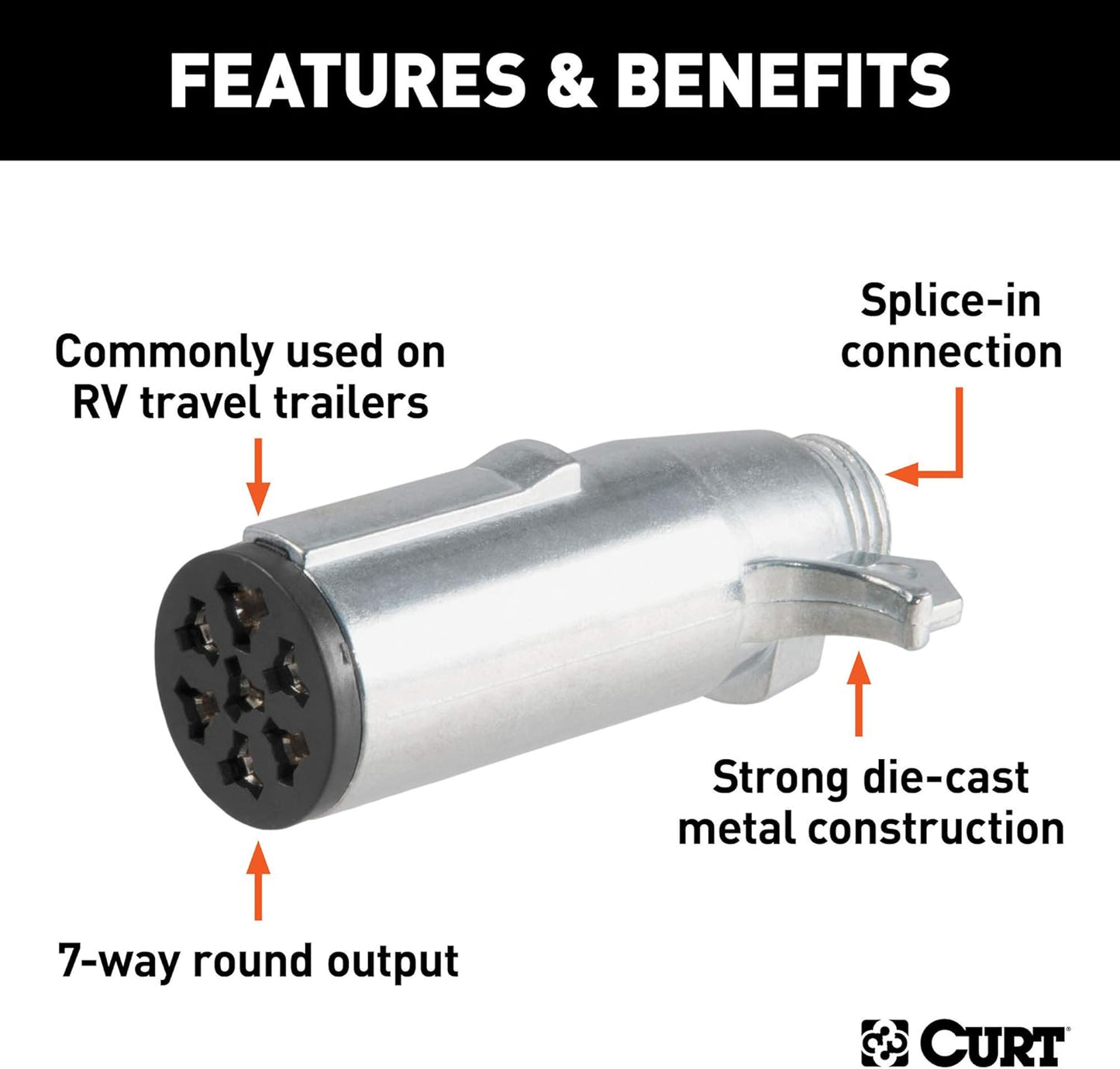 Curt Manufacturing Die Cast 7 Way Round Pin Plug - Part #58161