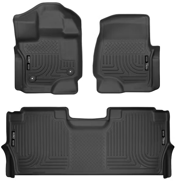 Husky Liners Weatherbeater Front & Second Seat Floor Liners for Ford F-150 SuperCrew with Fold-Flat Storage, Black (Part #94121)