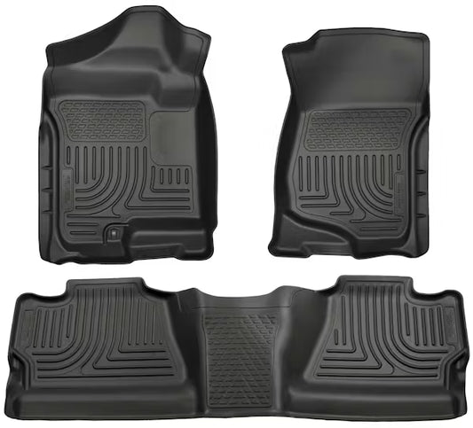 Husky Liner 98201 Front and Second Seat Floor Liners for Silverado/Sierra 1500 and 2500/3500 Crew Cab (Without Manual Shifter)