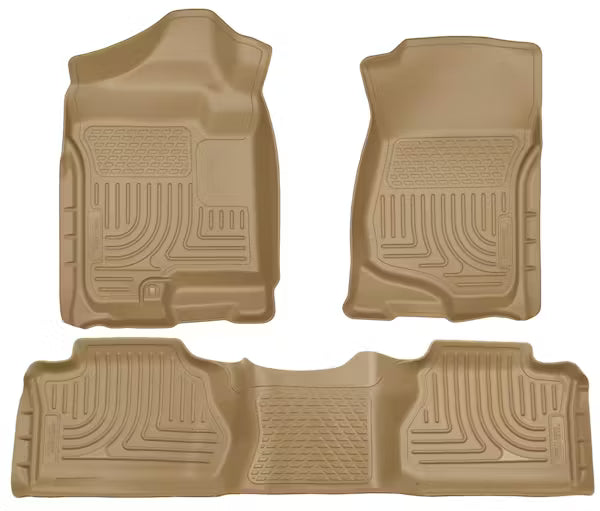 Husky Liner 98213 Front and Second Seat Floor Liners for Silverado/Sierra 1500, 2500, and 3500 (Excluding Manual Shifter) – Tan