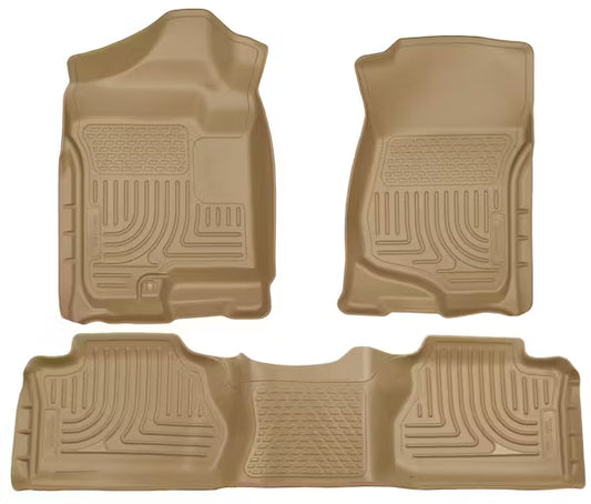 Husky Liner 98213 Front and Second Seat Floor Liners for Silverado/Sierra 1500, 2500, and 3500 (Excluding Manual Shifter) – Tan