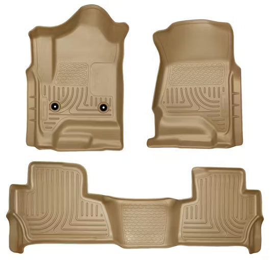 Husky Liner Weatherbeater Series Front & Second Seat Floor Liners for 2015-2022 Chevy Tahoe and GMC Yukon, Tan (Part #99203)