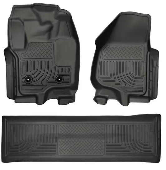 Husky Liner 99711 Front and Second Seat Floor Liners for 2016 Ford F250/F350/F450 Super Duty Crew Cab (Without Manual Transfer) in Black