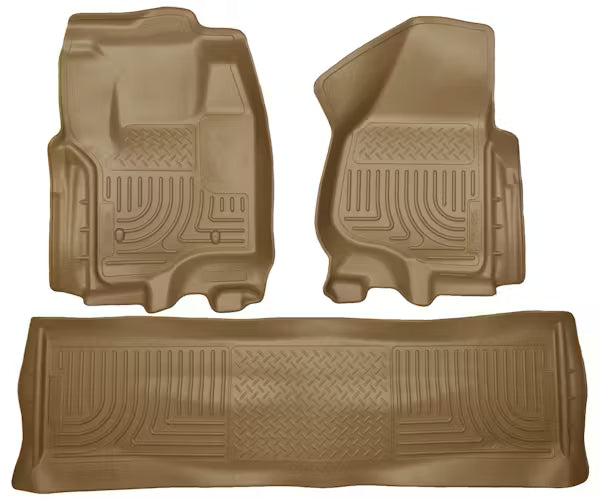 Husky Liner 99713 Custom Fit Front and Second Row Floor Liners for Ford F250/F350/F450 Super Duty Crew Cab (Without Manual Transfer) in Tan
