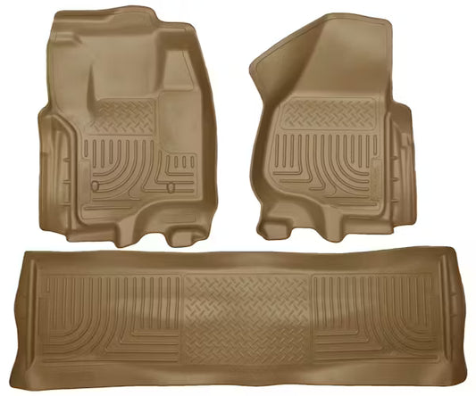 Husky Liner 99713 Custom Fit Front and Second Row Floor Liners for Ford F250/F350/F450 Super Duty Crew Cab (Without Manual Transfer) in Tan