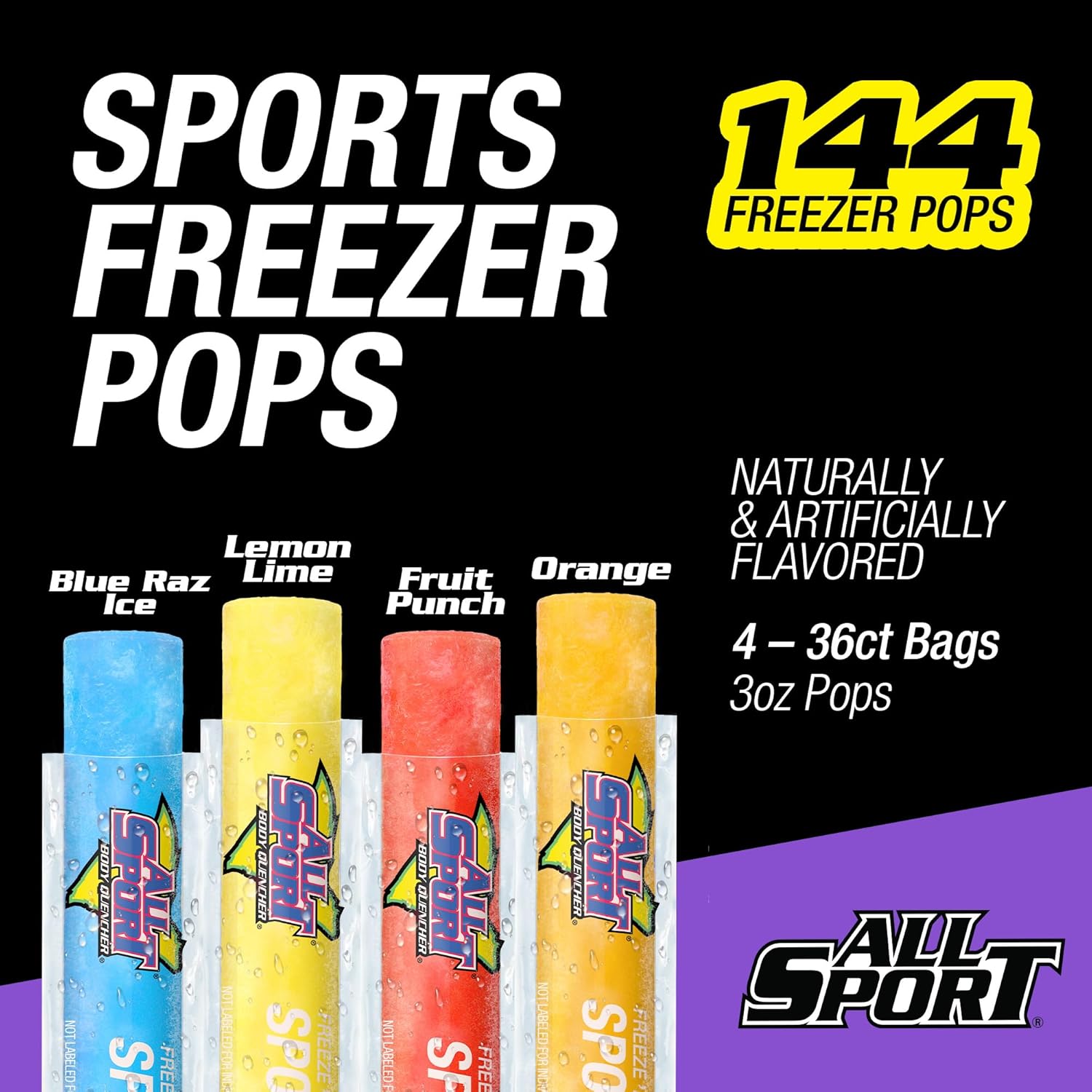 All Sport Freezer Pops Variety Pack – Giant 3oz Ice Pops, 144 CT - Autosphere