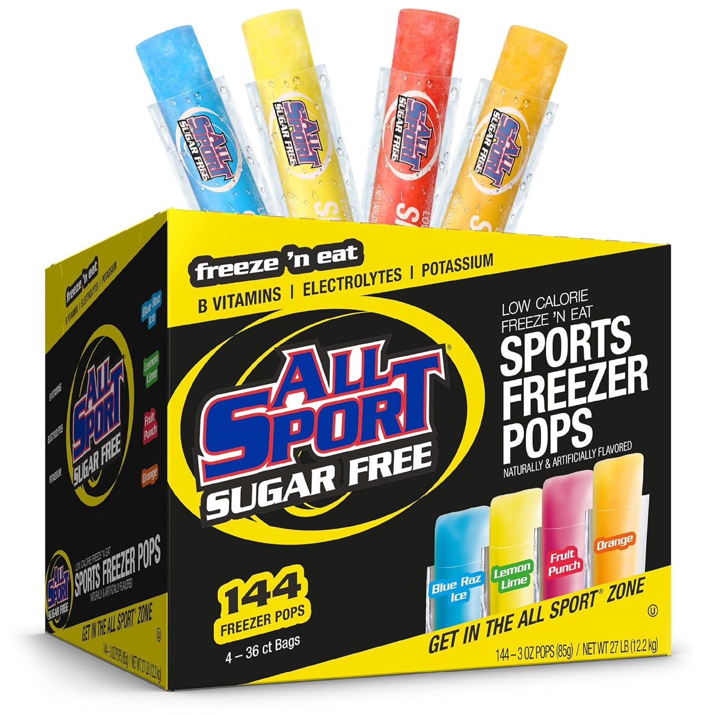 All Sport Zero Sugar - Free Freezer Pops 144 CT – 3oz Giant Ice Pops - Autosphere
