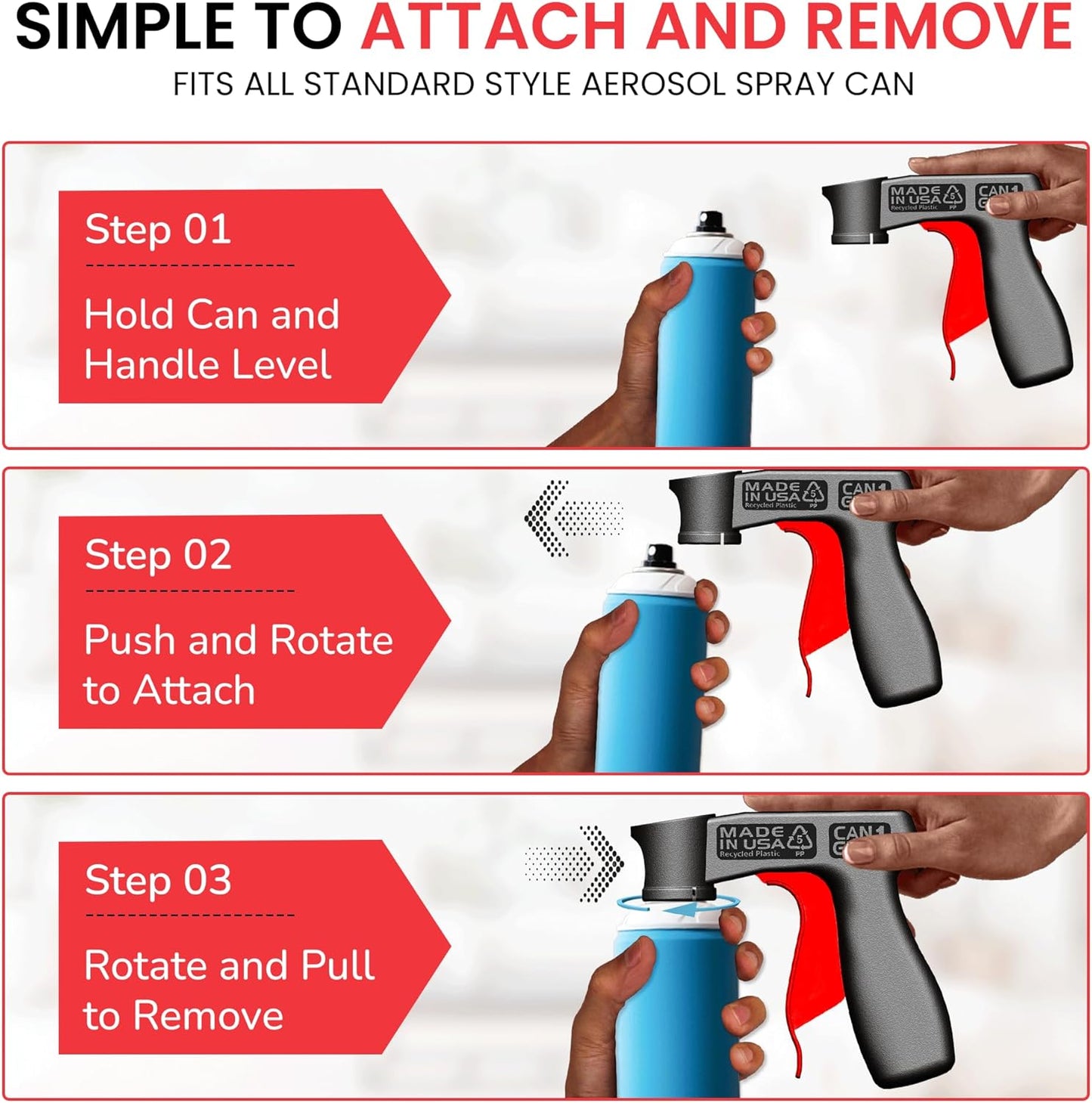 Safeworld Instant Aerosol Trigger Handle Can-Gun, Converts Spray Cans to Spray Guns, Full Hand Grip, Reusable, Easy Clip-On/Off, and Universal Fit for Paint, Adhesives, and Lubricants.
