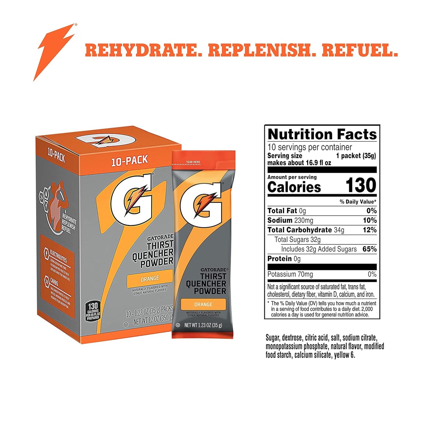 Gatorade Thirst Quencher Powder, Orange, 1.23oz Packets (80 Pack) – 04701