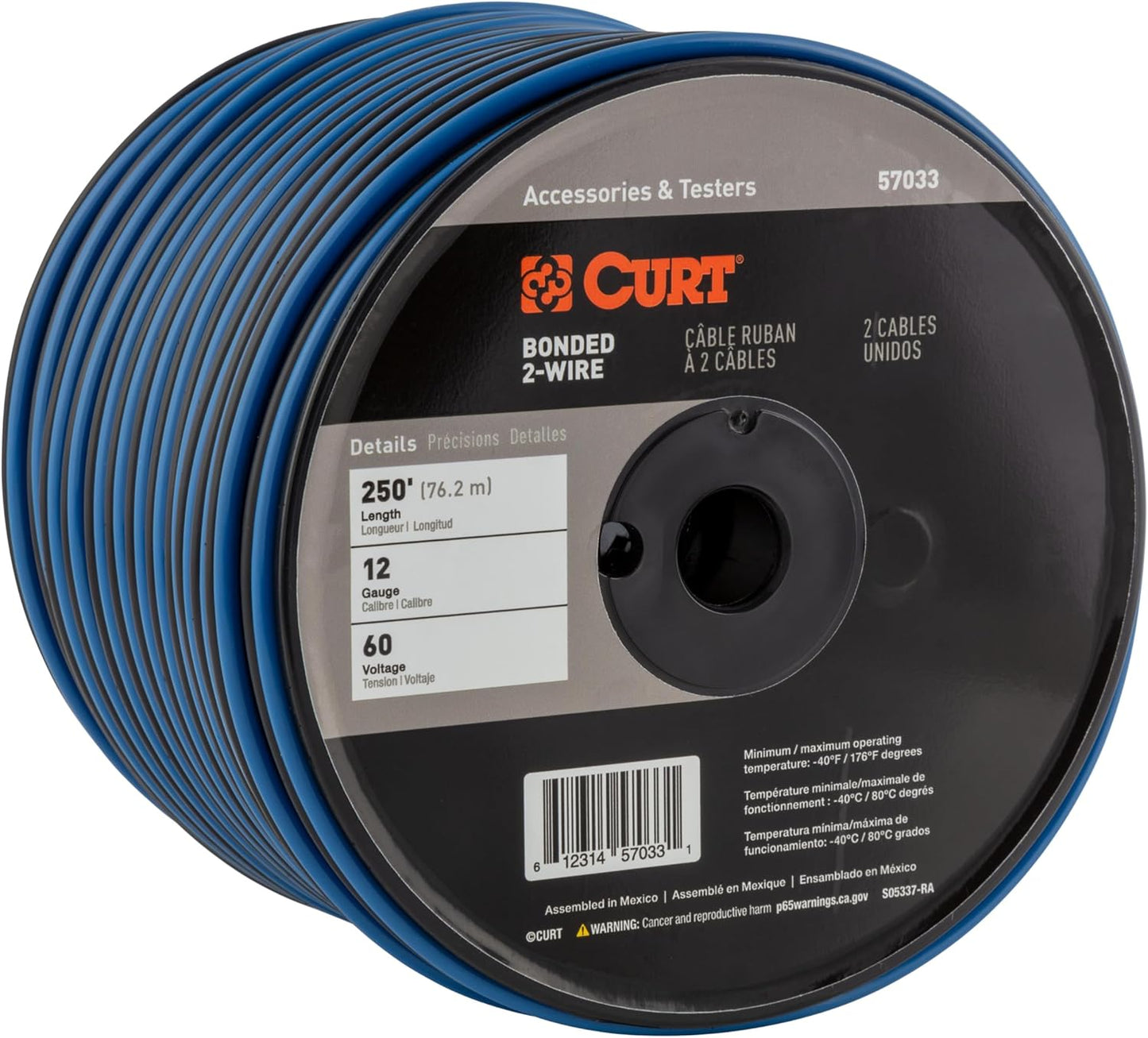 Curt Manufacturing 57033 Automotive Primary Wire, 250 ft, Black/Blue