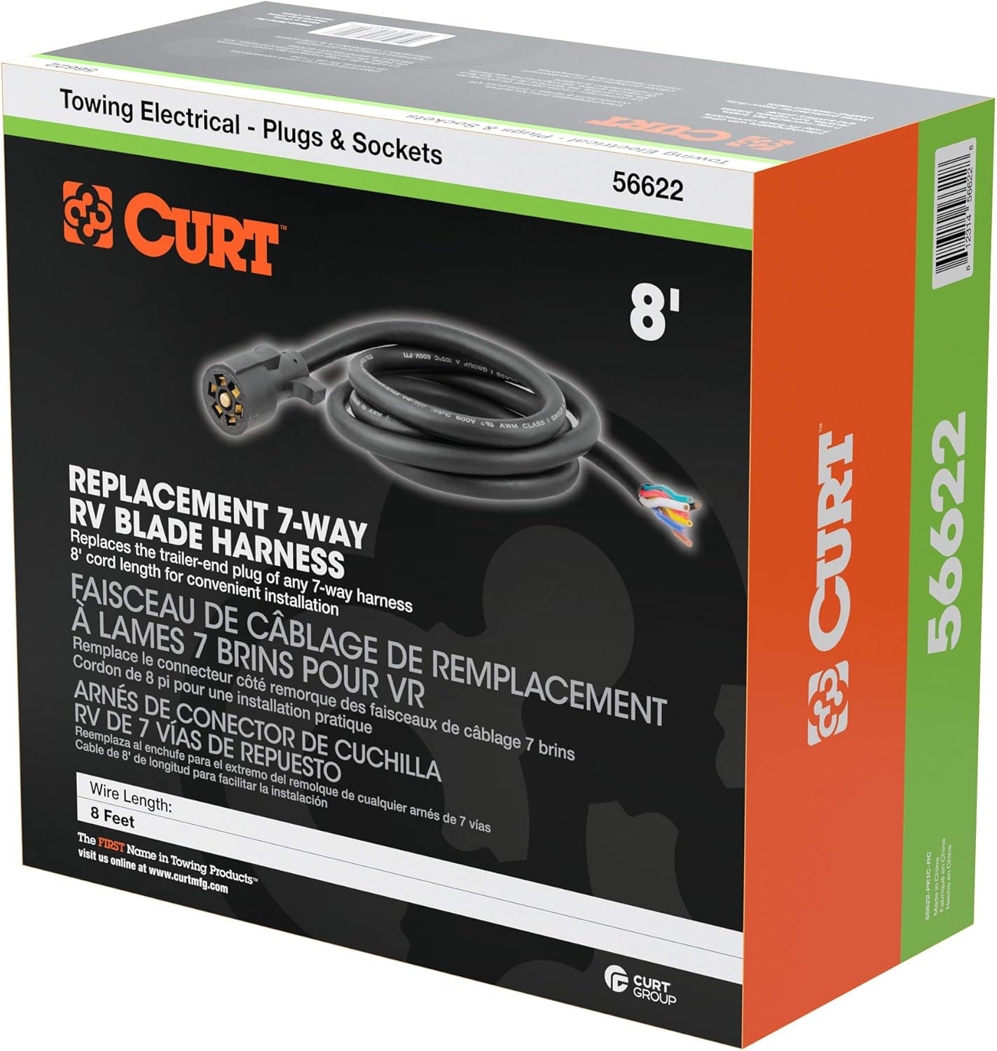 Curt Manufacturing 56622 8 ft 7-Way RV Blade Replacement Harness