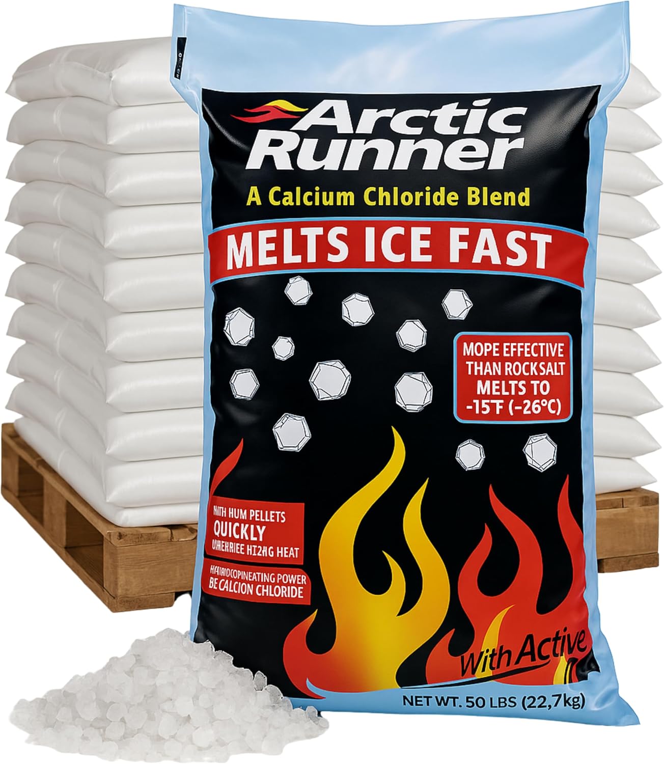 Arctic Runner Calcium Chloride Ice Melt – 50 lb Bags (49 Count Pallet) | Melts to -15°F | Pet, Concrete & Plant Safe | Commercial Grade Deicer