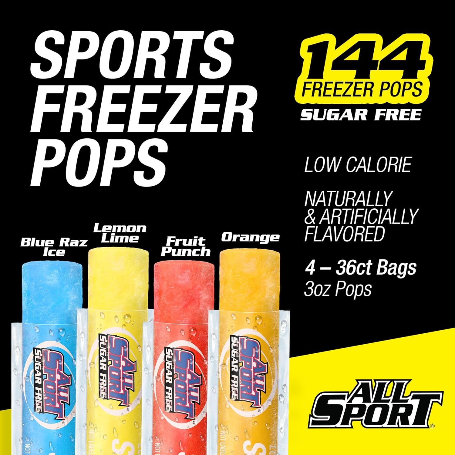 All Sport Zero Sugar - Free Freezer Pops 144 CT – 3oz Giant Ice Pops - Autosphere