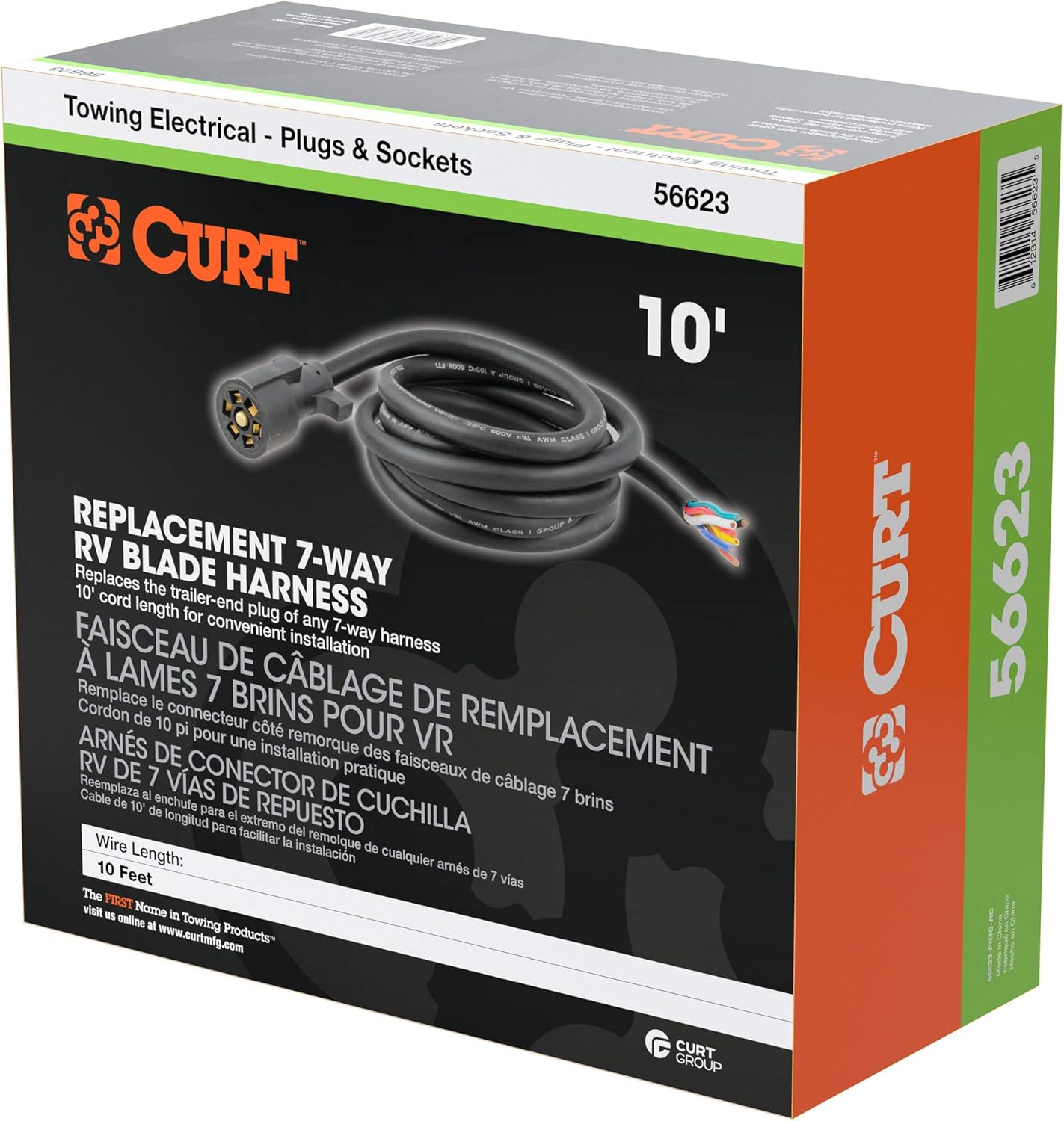 Curt Manufacturing 10 ft 7-Way RV Blade Replacement Harness - Part 56623