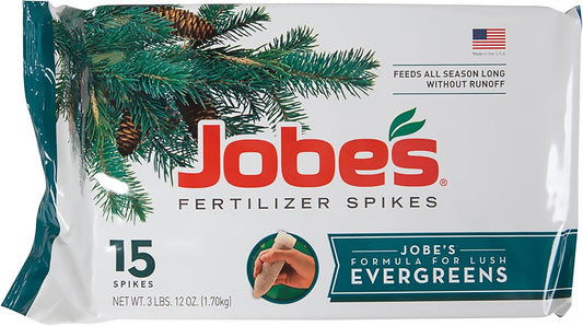 Jobe’s Evergreen Fertilizer Spikes – 15 Count | 13-3-4 NPK | Slow Release Plant Food for Cypress, Pine, Arborvitae, and Acid-Loving Trees