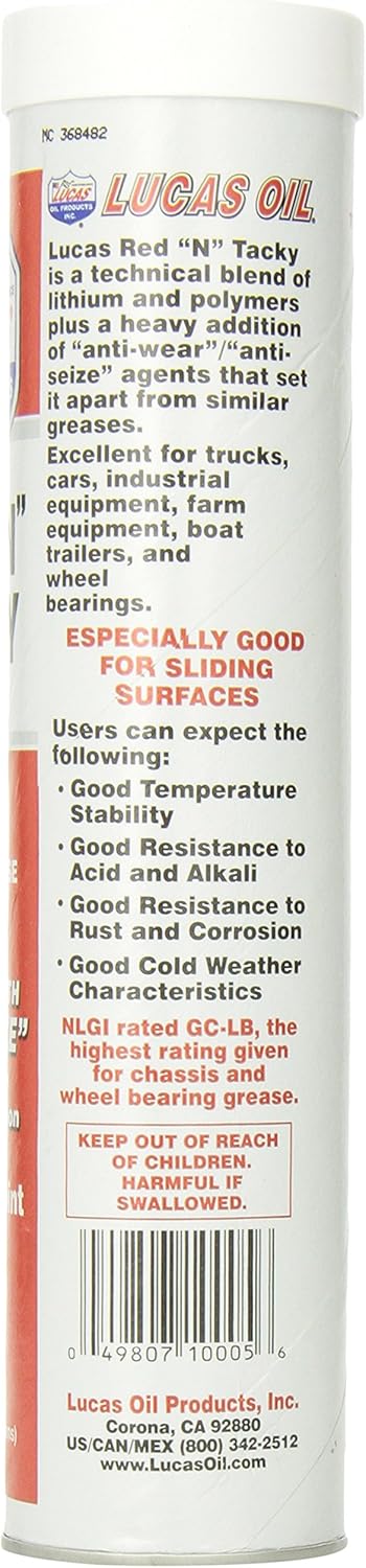 Lucas Oil 10005 Red N Tacky Grease - 14 Ounce Cartridge (Pack of 10)