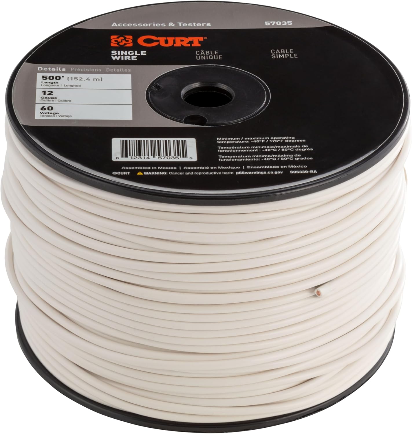 Curt Manufacturing 57035 Primary Automotive Wire, 500 Feet, White