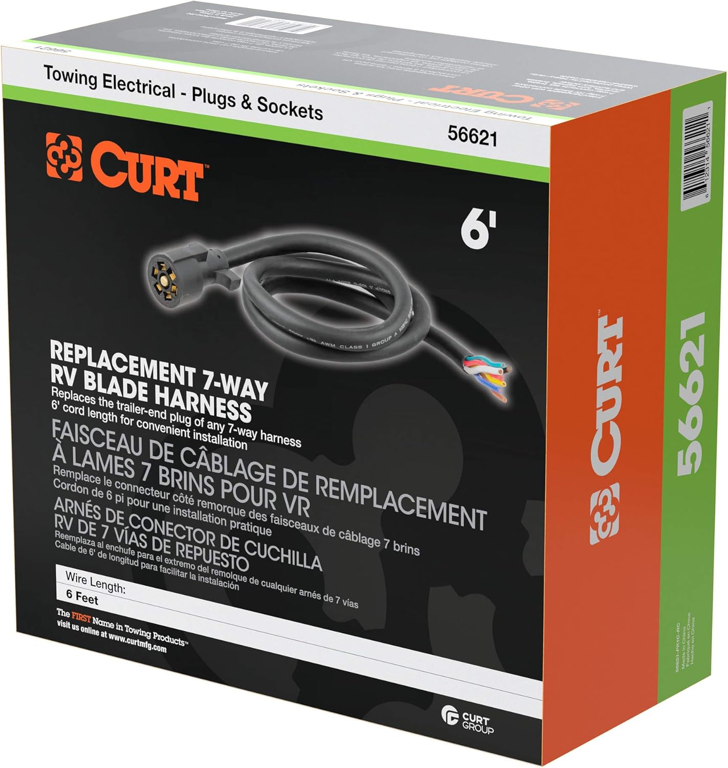 Curt Manufacturing 56621 6 ft 7-Way RV Blade Replacement Harness