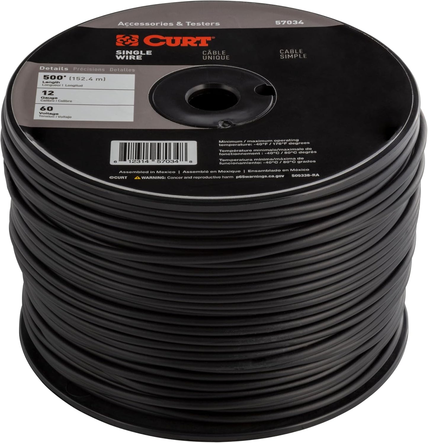 Curt Manufacturing 57034 Automotive Primary Wire 500 ft, S PO Black