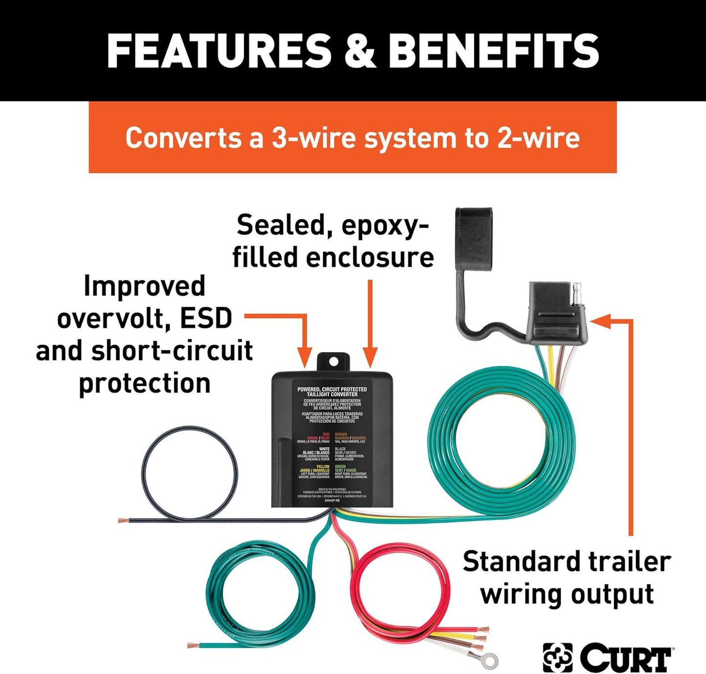 Curt Manufacturing PO Wered 3 to 2 Wire Taillight Converter - Part #56496