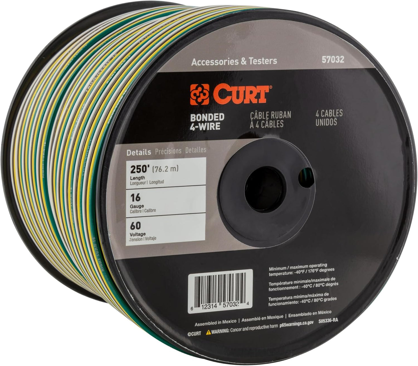 Curt Manufacturing Primary Automotive Wire 250 ft * White, Brown, Yellow, Green (Part 57032)