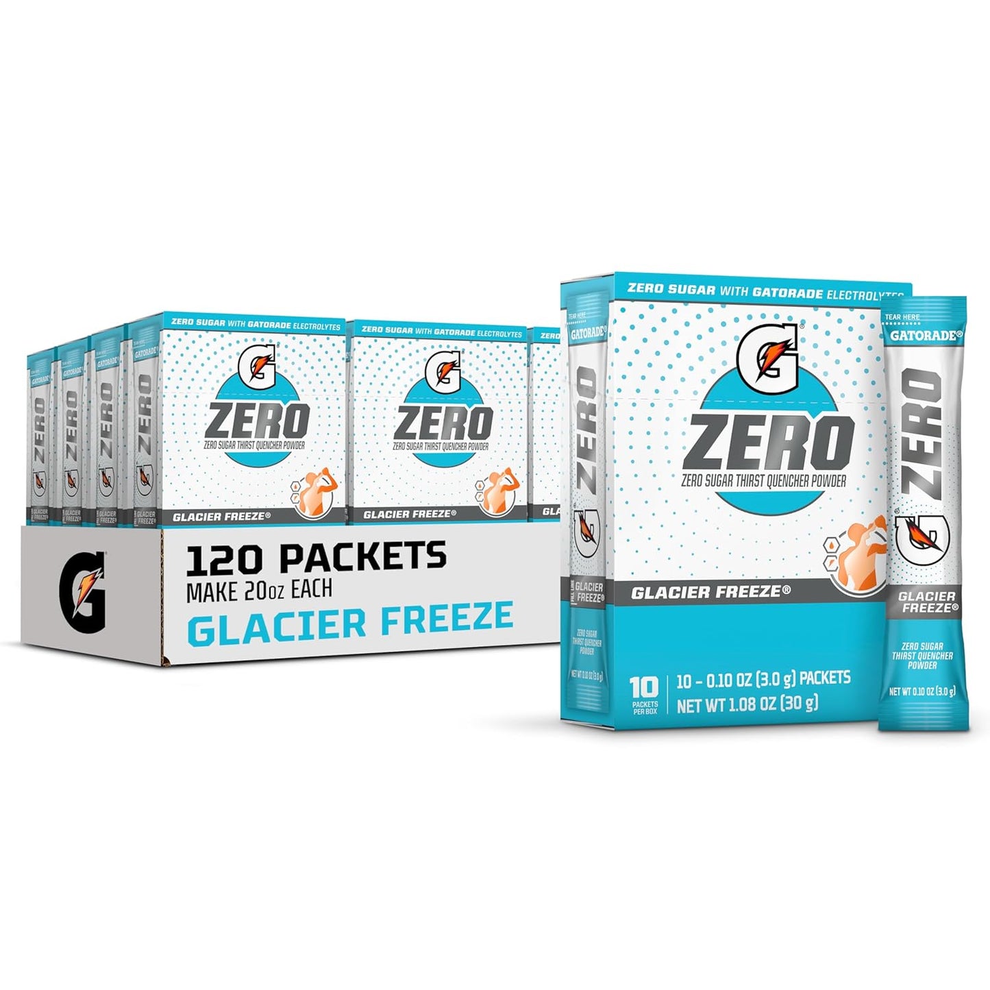 Gatorade Zero Powder Stick – Glacier Freeze, 0.10 oz Packet, Yields 16.9 oz, 120 Count Case | 04457