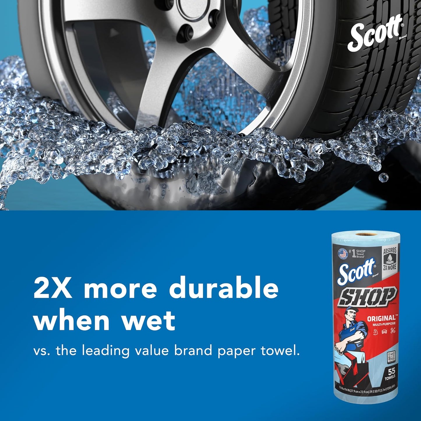 Scott Original Multi-Purpose Shop Towels – Blue, 11" x 9.4", 55 Sheets per Roll, 30 Rolls/Case – 75130
