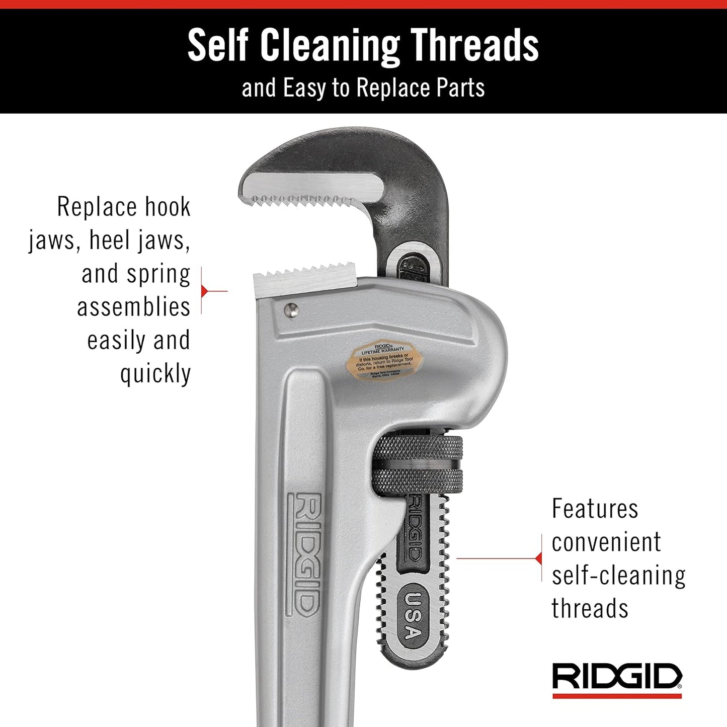RIDGID 31105 Model 824 Aluminum Straight Pipe Wrench – 24-Inch Heavy-Duty Plumbing Tool (Grey)