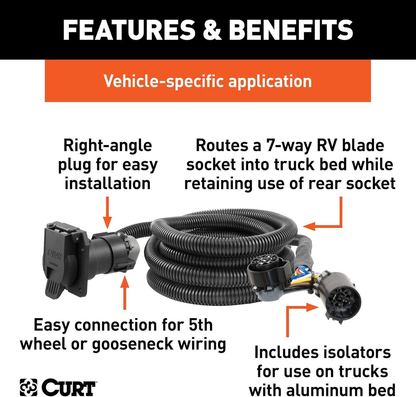 Curt Manufacturing 57010 10 ft Custom Vehicle/Trailer Wiring Harness for Ford F-150 with 5th Wheel and Gooseneck Extension