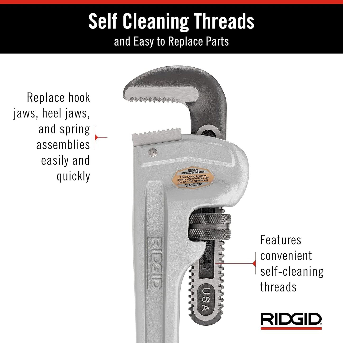 RIDGID 31100 Model 818 Aluminum Pipe Wrench – 18" Straight Plumbing Wrench, Lightweight Design