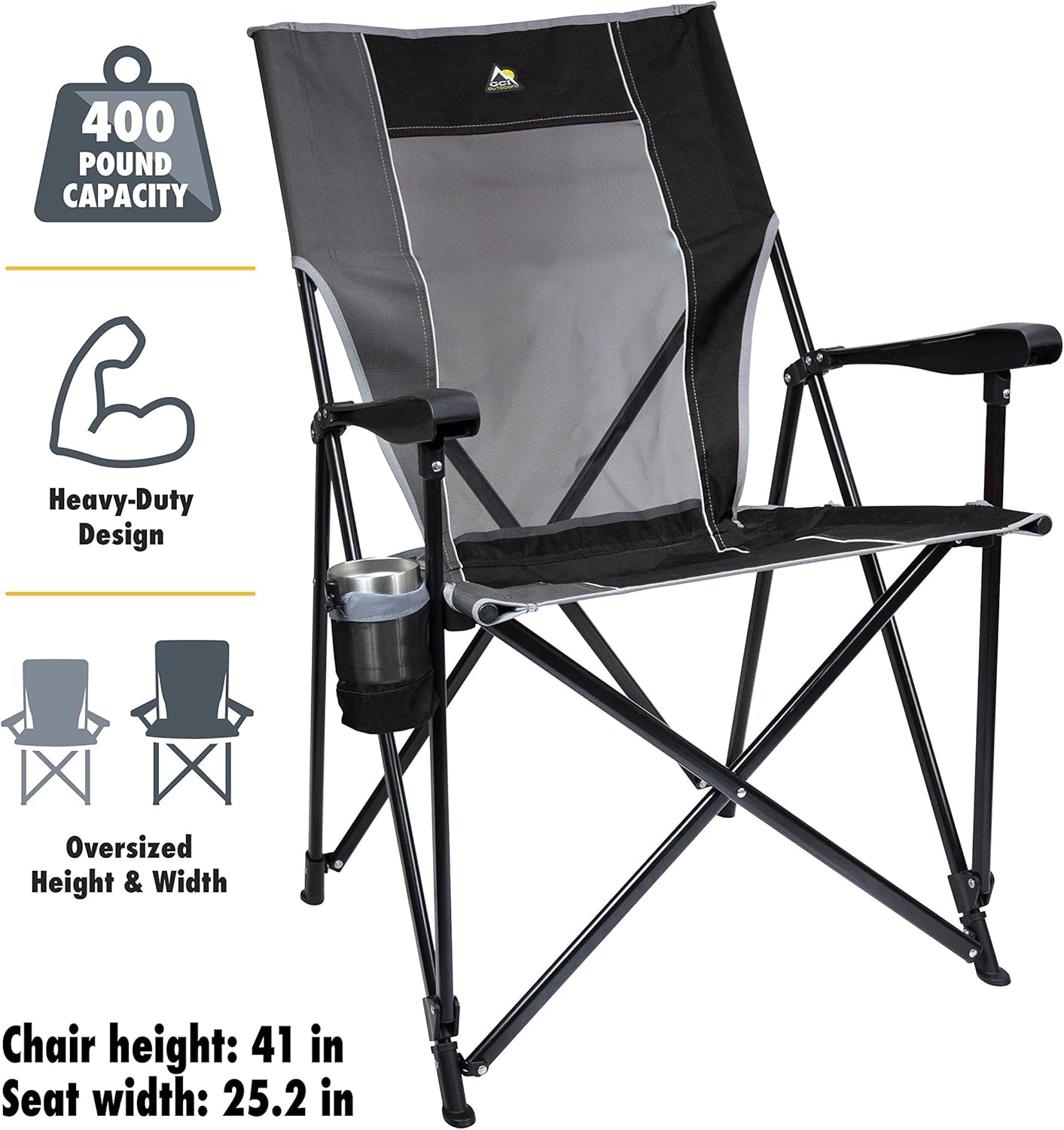 GCI Outdoor Eazy Chair X L Black 74510 - Portable Folding Chair - Autosphere