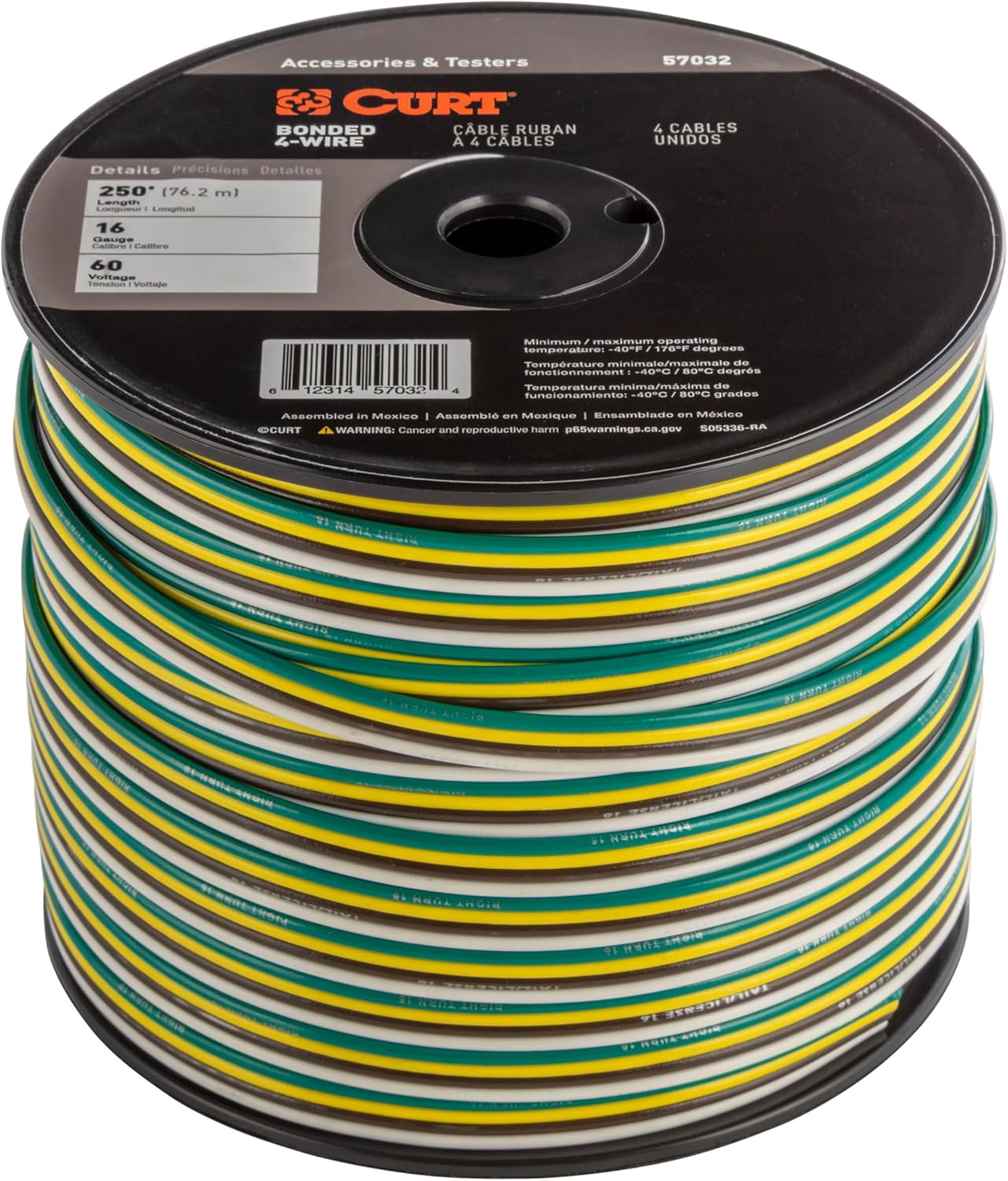 Curt Manufacturing Primary Automotive Wire 250 ft * White, Brown, Yellow, Green (Part 57032)