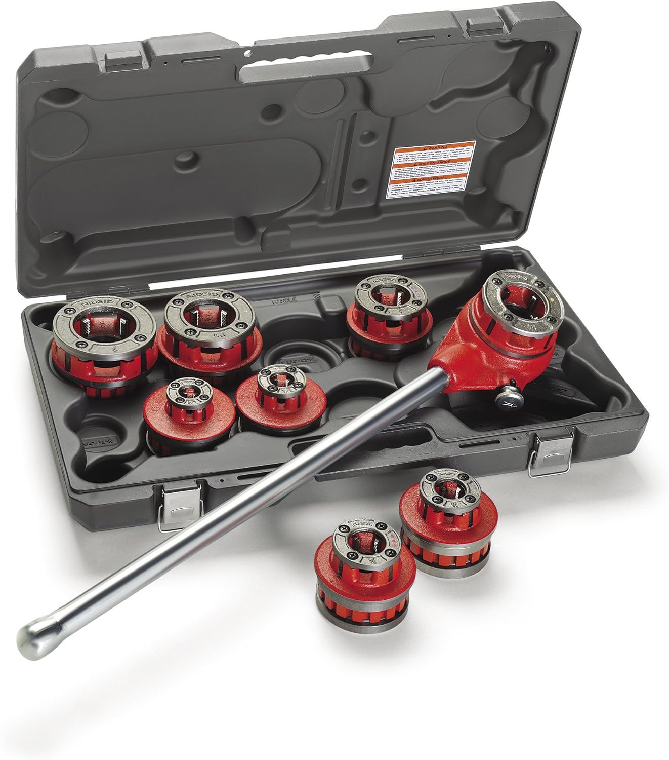 RIDGID 36475 Model 12-R Ratchet Pipe Threader Set with Die Heads & Carrying Case – 1/2" to 2" Capacity