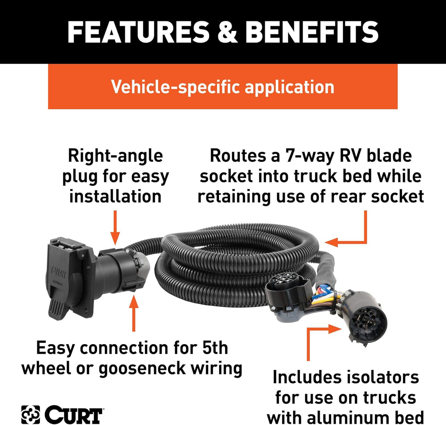 Curt Manufacturing 57008 15' Custom Vehicle-to-Trailer Wiring Harness for Ford F-150 with 5th Wheel/Gooseneck Extension
